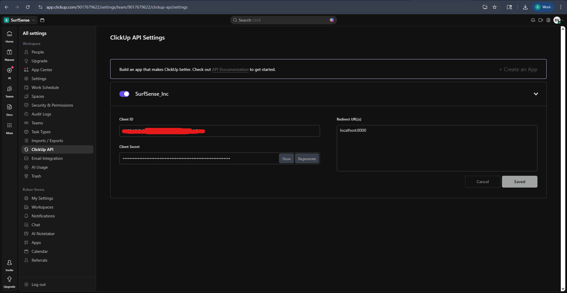 App Created with Credentials